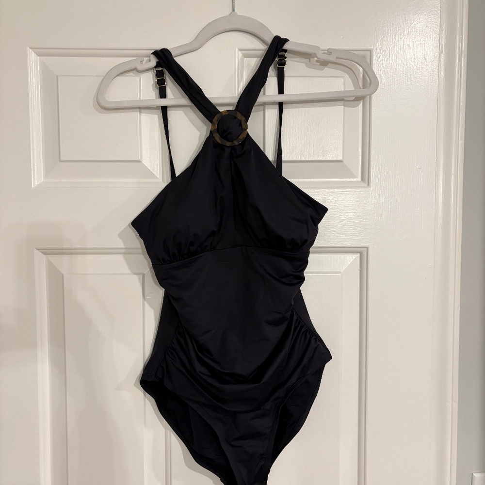 Tommy Bahama Black Perl High Neck One Piece Swimsuit Size 6